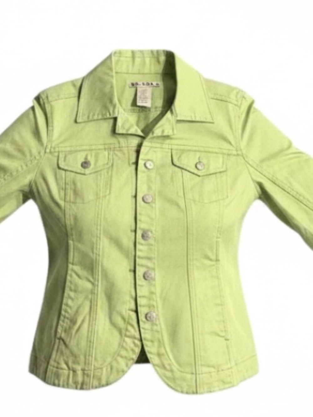 A.M.I. Lime Green Denim Style Trucker Button Front Jacket Size M